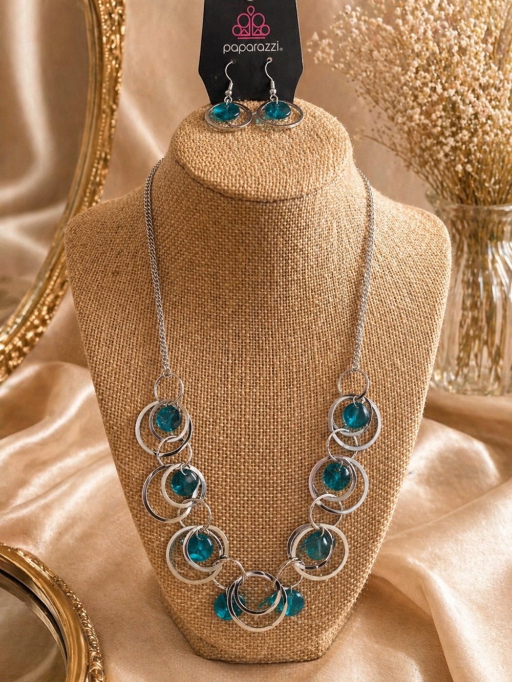 paparazzi Teal Orbital Hoop Necklace and Earring Set